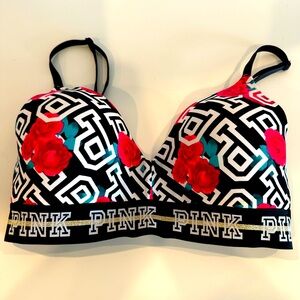 PINK black, red and white floral design padded bra, Size 32D